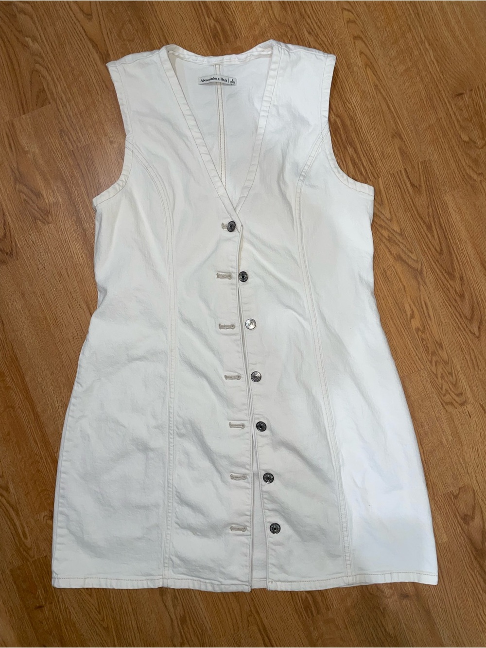 Abercrombie & Fitch Mara Denim Vest Mini Dress in Ivory, Size L